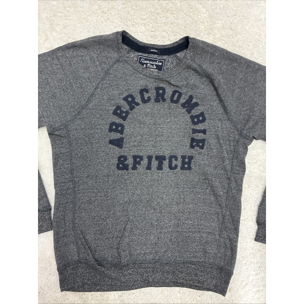Abercrombie & Fitch Men's Sweatshirt Size M Muscle Gray w Textured Cloth Logo - Picture 2 of 7